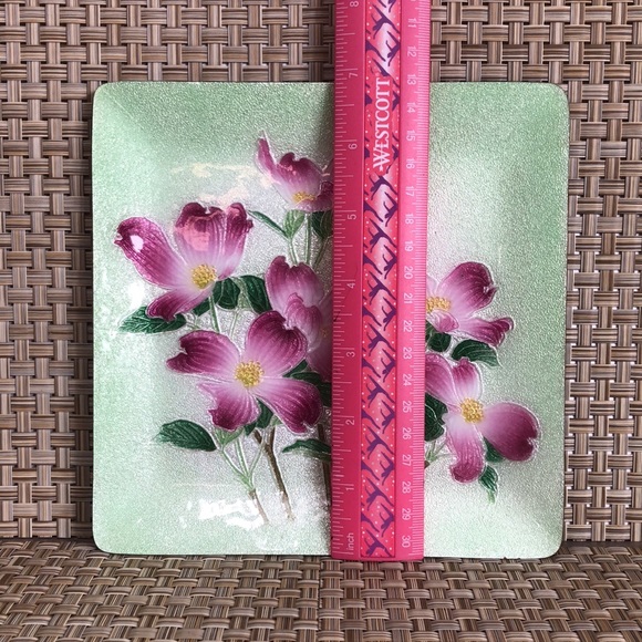 Japanese Cloisonné Enamel Pink Floral Green Background Decorative Square Plate - Picture 9 of 9